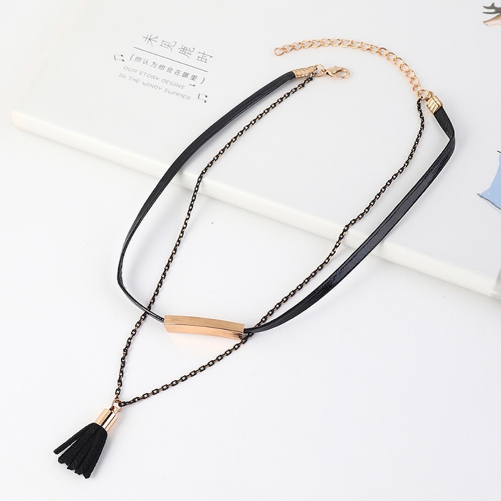Short Necklace - Double Layer - Black & Gold (014)